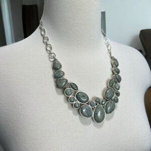 Elegant Gray Stone Bib Statement Necklace Formal Hoco Festival Chic Trendy Party